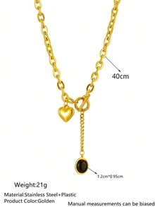 VceTd 一款獨特時尚的設計，採用18K金鍍不鏽鋼項鍊，配以心形吊墜，適合女士在派對或婚禮上佩戴。 - 金黃色 - 查看 12