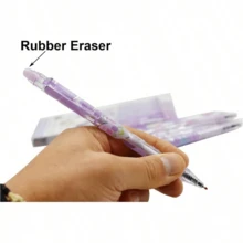 可爱郁金香伸缩圆珠笔，蓝色墨水，0.5毫米，紫色郁金香花朵图案，女士适用，学校、办公室、派对、返校必备文具 - 紫色 - 查看 11