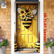 2D Door Banner 1pc, 2D Fabric Door Cover Banner Bee-Themed Door Wall Decoration Banner Party Banner Flag With Accents And Sunflower Designs Is Used For Photo Booth Background & Indoor Outdoor Events Party Supplies Decor - 1 - View 5
