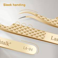 1pc Lashtalk Precision Fiber Tip Tweezers, Suitable For Eyelash Extension, Diamond Texture Non-Slip High-Grade Stainless Steel Material, From Nagaraku Cosmetics - Gold - View 5