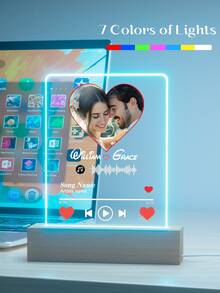 1pc Custom LED Night Light, Custom LED Music Plaque, Personalized Led Lamp With Picture And Wooden Base, Personalized Song Acrylic Plaque, Custom Picture Song Lamp, Music Photo Plaque Gift, Light Up Music Plaque, Valentines Gift, Couple Gift, First Wedding Anniversary Gift, Housewarming Gifts, Gift For Boyfriend/ Her/ Wife/ Husband Christmas Gift - Xiao Fang 1p + Love Music 5 - View 11