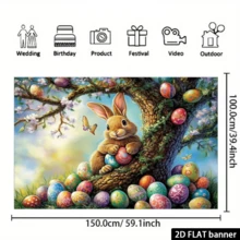 Fundal foto 2D plat cu iepuraș de Paște și ouă colorate - material textil din poliester de dimensiuni mari cu flori de cireș înflorite și iarbă verde, ideal pentru petrecerea de Paște, decorarea casei, recuzita de studio și decorarea ușii de garaj suspendate - Multicolor - Vizualizare 6