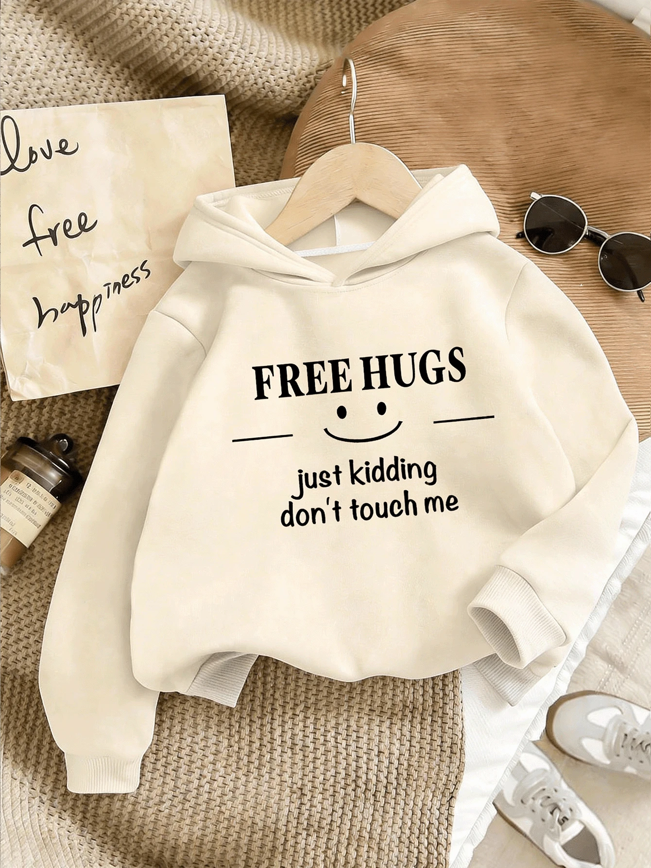 Teenage Girls' Letter Print Hooded Sweatshirt, Fashion Sports Style, Autumn/Winter - Apricot - View 1