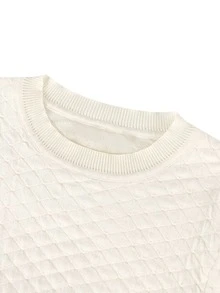 Top tricotat subțire pentru femei, de primăvară și vară, casual, pentru naveta de Ziua Îndrăgostiților, culoare solidă, guler rotund, mâneci bufante, cu volane, croială regulată (modele asortate aleatoriu) - Bej - Vizualizare 6