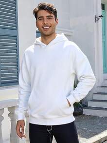 Mens Casual  Hoodies Long Sleeve Sweatshirt Pullover With Pocket Long Sleeve Shirts - 白色 - 查看 2