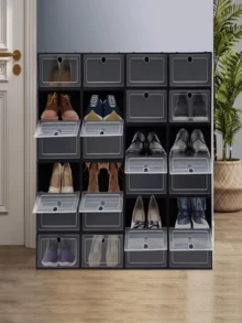Transparent PP Shoe Organizer Box, Dustproof, Stackable, With A Minimalist Design. - 彩色 - 查看 3