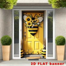 2D Door Banner 1pc, 2D Fabric Door Cover Banner Bee-Themed Door Wall Decoration Banner Party Banner Flag With Accents And Sunflower Designs Is Used For Photo Booth Background & Indoor Outdoor Events Party Supplies Decor - 1 - View 2