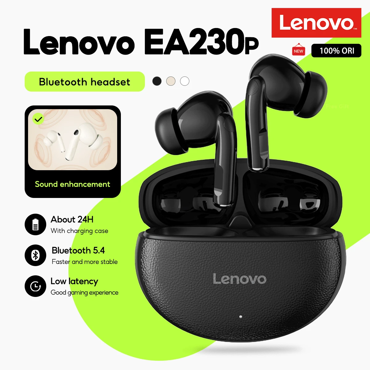 Lenovo Earbuds EA230p Bluetooth 5.4 Wireless Earphones Semi-In-Ear HD Stereo With Mic - one-size - View 1