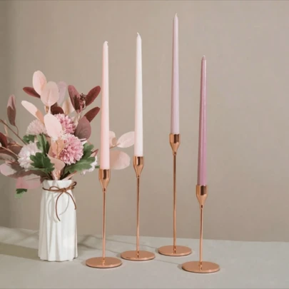 4pcs/Box Gradient Pink-Purple Long Taper Candles, Wedding & Party Decor Atmosphere Candle Sticks, Colorful Odorless Smokeless 4-Pack, Holiday Ambiance Candles, Ombre Long Stem Candles, Valentine's Day & Christmas Candles