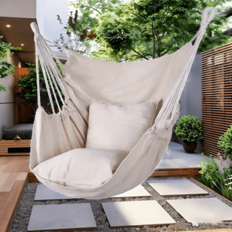 Portable Outdoor Camping Hammock Chair - Durable Hammock Style Design, Lightweight & Sturdy Fabric Material Suitable For Backyard, Travel, Camping - Black/White/Gray (Pillow Not Included), Camping Chair, Hammock Swing