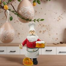 1pc Resin Chef Statue Decor, Kitchen/Living Room Tabletop Accessory, Small Item Shelf, Elderly Santa Chef Appearance Design, Gift For Family - Red - View 4