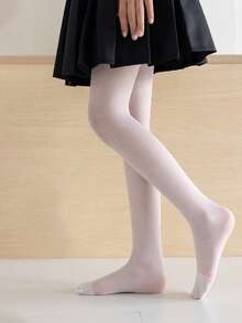 1条装女童/儿童白色连裤袜，经典简约款，柔软舒适，不透明，时尚休闲，轻盈透气，适合舞蹈比赛、休闲活动、户外运动、返校季等多种场合。