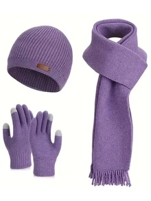 4pcs/2pcs Winter Warm Hat & Scarf Set, Soft & Cold-Resistant Couple Style, Fashionable Knitted Beanie Hat With Ear Protection For Women, Stylish Tassel Design Essential For Cycling And Travel Vacation Outfits - Multicolor - View 9