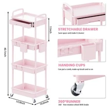 SPACEKEEPER 4 Tier Rolling Storage Cart With Drawers Rolling Utility Cart With Drawers,Room Decor,Bathroom Decor,Rolling Utility Cart Rolling Storage Organizer Tool For Kitchen,Bathroom,Living Room,Office Outdoor Decor - Hồng - Xem 2