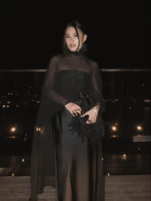Women Sheer Long Cape Tops - Negro - Ver 3