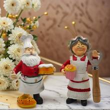 1pc Resin Chef Statue Decor, Kitchen/Living Room Tabletop Accessory, Small Item Shelf, Elderly Santa Chef Appearance Design, Gift For Family - Red - View 3