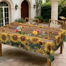 1pc/36pcs Sunflower Anti-Wrinkle Tablecloth For Spring/Summer, Embossed Edge, Rectangular/Round, Multiple Sizes, Polyester Fabric, Indoor Dining/Outdoor Party - 04 - View 3
