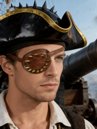 1 pieza Máscara de ojo de pirata de cuero PU medieval, accesorios de cabeza de vikingo de renacimiento, props de LARP para Halloween