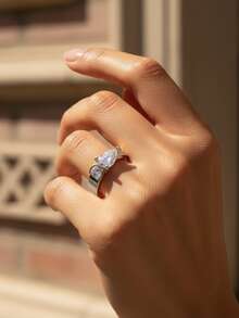 1pc Elegant Minimalist Round Water Drop Zirconia 925 Sterling Silver Ring, Perfect For Formal Events, Parties And Other Occasions, Exquisite Jewelry Gift For Women - Simple Round Diamond Teardrop - View 11