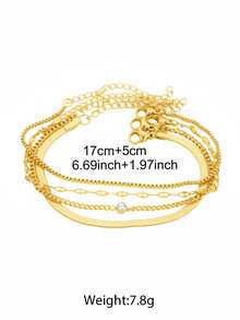 不锈钢女士手链套装，多链叠戴金色流线型镶钻手链，轻盈奢华，闪耀光芒，日常百搭节日配饰，适合圣诞节、新年派对等场合，多种叠戴链条可随意搭配。 - 手鍊 - 查看 2