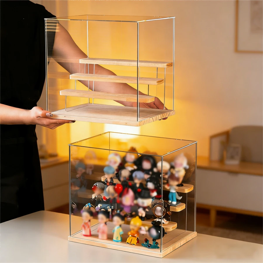 Acrylic Display Case For Collectibles Clear Display Case, Character Model Display Stand, Waterproof Clear Display Case, Removable Acrylic Storage, Organizers Box, Dustproof Showcase For Action Figure Multi-Function Storage Box, For Collectibles, Home Accessories, Apartment Essential, Office, Hotel Desktop Decoration Back To School Use Holiday Essentials (Character Model Not Included) ﻿ - 彩色 - 查看 1