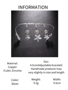 1 vòng tay hoa đính đá Rhinestone, thiết kế hở cổ tay đính kim cương, phụ kiện trang sức sang trọng và thời trang dành cho nữ (vòng tay có thể điều chỉnh) - Bạc - Xem 6