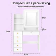 Y2K Bedroom White Vanity Desk With Sliding Track LED Mirror & Hidden Storage Behind Mirror, Makeup Table With Drawers And Shelves, Compact Dressing Table For Small Rooms Or Dorm - 白色 - 查看 5