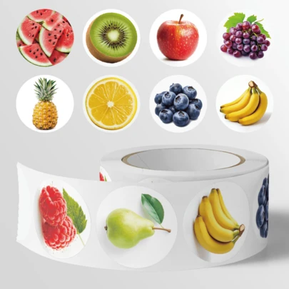 500pcs/Roll Cartoon Fruit Pattern Stickers, Ideal For Small Gifts. Happy New Year, 8-10 Assorted Designs, Suitable For Decorating Small Gifts, Packaging Bags, Cups, Stationery, And More