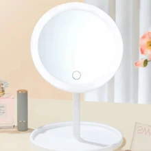 Espejo de maquillaje, espejo de maquillaje LED, espejo de maquillaje LED recargable y portátil, diseño inalámbrico, compacto y portátil, brillo ajustable, incluye una bandeja de almacenamiento para un uso cómodo en el escritorio, diseño moderno y multifuncional, adecuado para uso doméstico, imprescindible para viajar. - Blanco - Ver 9