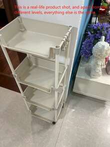 1pc White Mobile Storage Cart, Plastic Utility Organizer Rack On Wheels, Adjustable Shelving Units, Space Saving For Living Room, Bedroom, Dorm, Office - Easy Assembly, Sturdy Construction, Compact Design, Freestanding, Tilted Shelves, Multipurpose