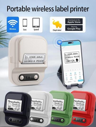 便携式无线热敏标签打印机 - 这款便携式无线条码标签打印机适用于小型企业、办公室和家庭，能够打印地址和其他信息。这款迷你热敏打印机兼容手机和电脑，并支持 iOS/Android 应用程序。它是办公室、零售、交通运输和家庭食品储存的理想之选。