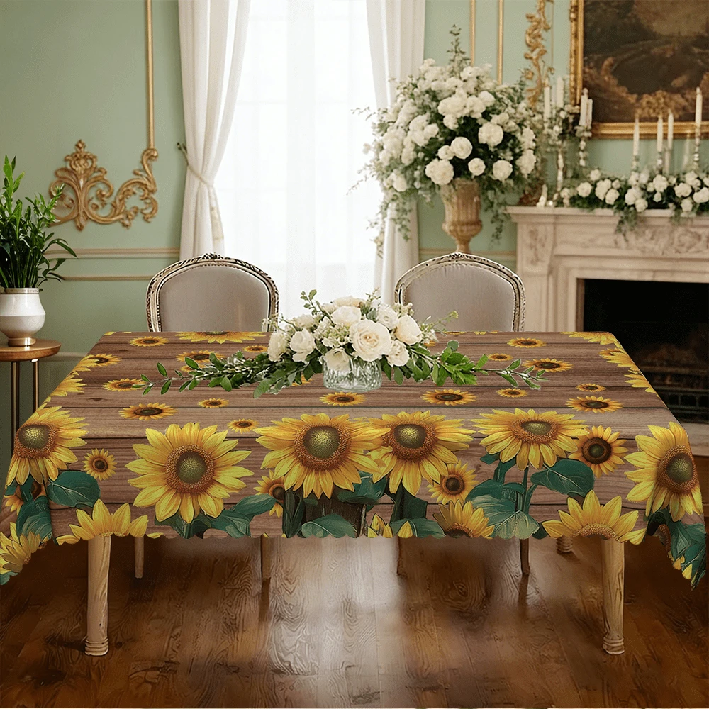1pc/36pcs Sunflower Anti-Wrinkle Tablecloth For Spring/Summer, Embossed Edge, Rectangular/Round, Multiple Sizes, Polyester Fabric, Indoor Dining/Outdoor Party - 04 - View 1