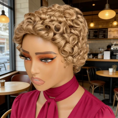 6inch Short Pixie Cut Wigs For Women Human Hair 30# Color Full Machine Made Wigs Bob Wig Hair Wigs