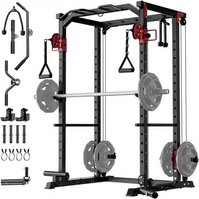 CuisinSmart Power Cage,1200LBS Multi-Function Power Cage,Power Rack For Home Gym With Dual Pulley Systems&More Training Attachments, Weight Workout Machine