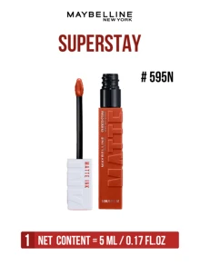 Maybelline 美寶詩 Super Stay 啞光液態唇膏 #595N 5ml，超高顯色，持久顯色，濃郁啞光妝效，易於勾勒唇形，淡淡香草味，易於塗抹，適合所有膚色 - 美寶蓮巨持色 霧面液體唇膏 595N - 查看 6