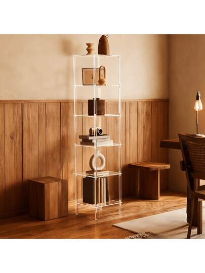 1pc Transparent Multifunctional Acrylic Bookshelf 3-6 Tiers Square Small Bookcase, Living Room Side Table - Multi-Tier Convenient Bedside Cabinet, Home Vertical Independent Corner Storage Rack Suitable For Living Room, Bedroom, Bathroom, Small Space Display Shelf