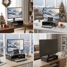 2-Tier Wood Monitor Stand Riser With Storage Shelf - Ergonomic Desk Organizer With Space-Saving Design, Sturdy A-Frame Construction & Lower Shelf For Home Office, Compatible With 15.7-Inch Monitors & Laptops, Black - Space-Saving Desktop Organizer - màu đen - Xem 3