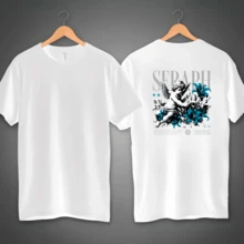 Camiseta Premium Básica 100% Algodão Unissex Anjo Rebeld SERAPH Estilosa Confortavel Estilo Moda em Liquidaçao Promoção Streetwear - Branco - Visão 1