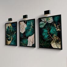 3pcs/Set Unframed Modern Abstract Green&Gold Leaf Canvas Poster, Creative Plant Wall Art, Aesthetic Room Decor, Artwork Wall Painting For Gift, Wall Picture For Living Room, Bedroom, Corridor, Office, Dining Room, Home And Dormitory Decoration - Multicolor - View 6