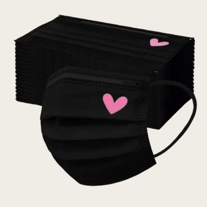 10/30/50 pezzi Set di mascherine viso rosa a forma di cuore - Mascherine nere elastiche e traspiranti, adatte per donne e ragazze, lavabili, accessorio di moda quotidiano, design interessante, comodo da indossare, ideale per il costume di San Valentino