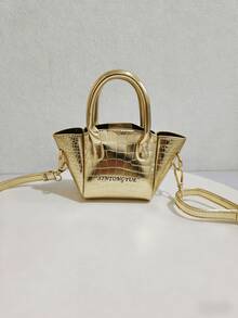 儿童迷你斜挎包，亮色鳄鱼纹口红包，女孩公主小手提包，节日礼物，金/银色，可爱小女孩款 - 均碼 - 查看 7