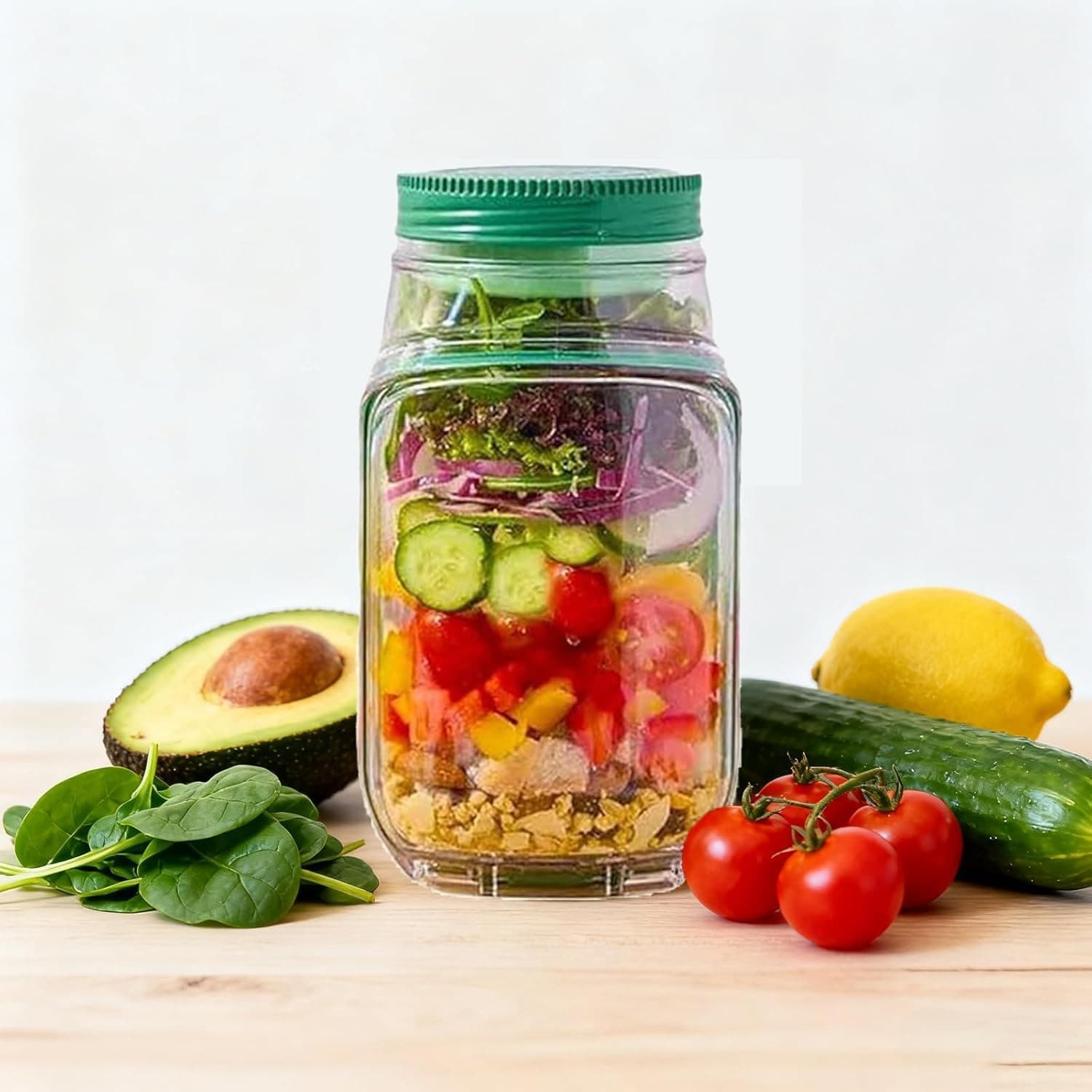 1 Pcs Salad Jar With Side Opening,Seal Salad Jars,Salad Container Vertical Layering,Suitable For Lunch, Picnic, Family Gatherings, And Outdoor Travel - 白色 - 查看 1