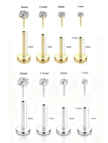 18G/20G 14K Gold Plated Flat Base Nose Stud, Threadless, Women's Nose Ring, Low Allergy Surgical Stainless Steel, Nose Piercing Jewelry - As Shown - View 10