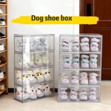1 pieza Caja de almacenamiento de zapatos para perro de 4 niveles de acrílico, estantería de exhibición - Apilable, impermeable, a prueba de polvo, caja de zapatos ventilada, diseño extraíble transparente, fácil de usar - Ahorro de espacio, ideal para la organización de zapatos para mascotas, artículo imprescindible - transparente - Ver 4