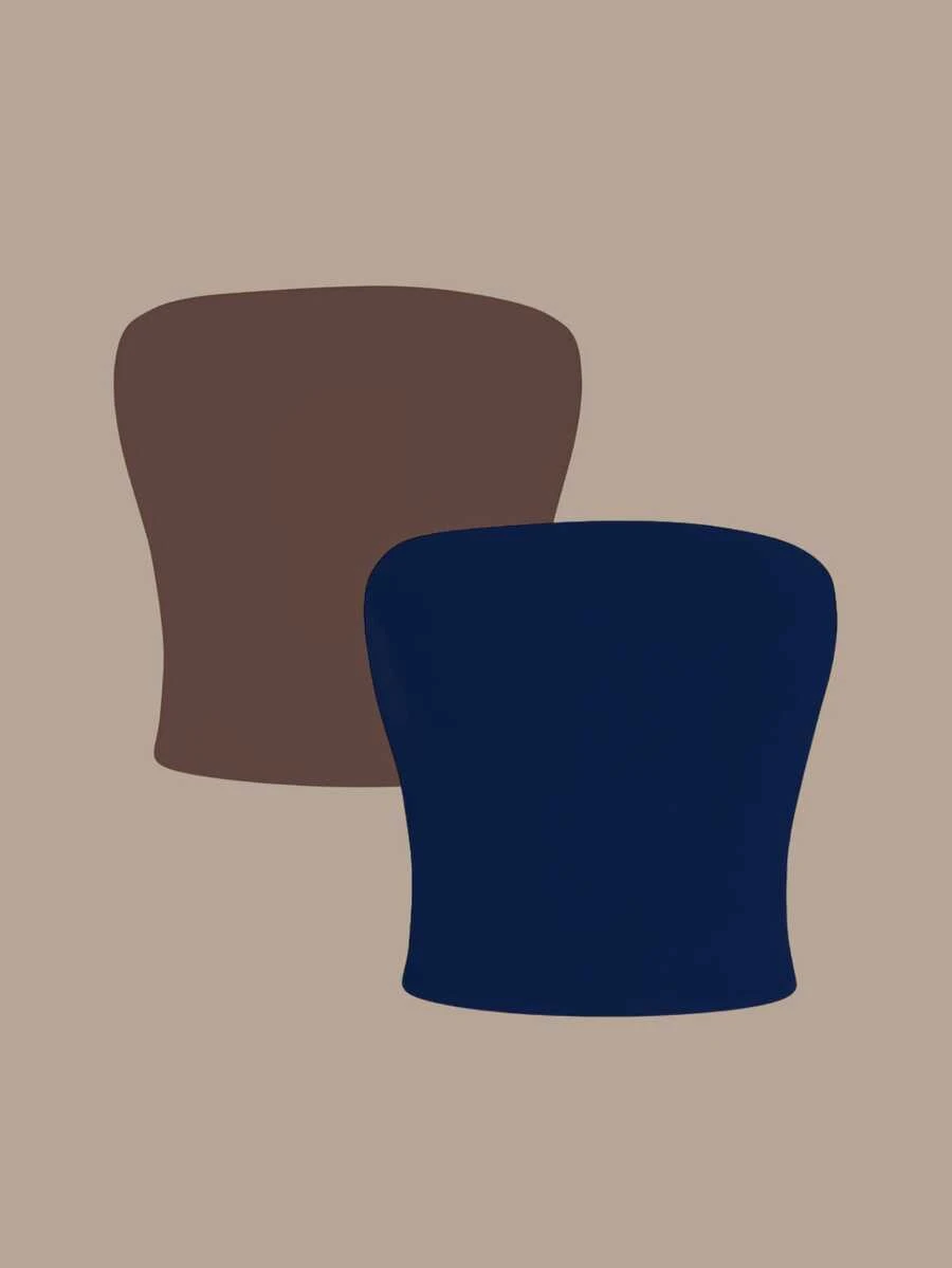 2 Cropped Tube Top For Women, Strapless And Without Padding, Basic, Double Layer Of Spandex, Slim Fit Shaping Top, Strapless - Navy/brown - View 1