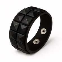 Emo Scene Bracelet 2-Row Spike Pyramid Checkered - 黑色 - 查看 3