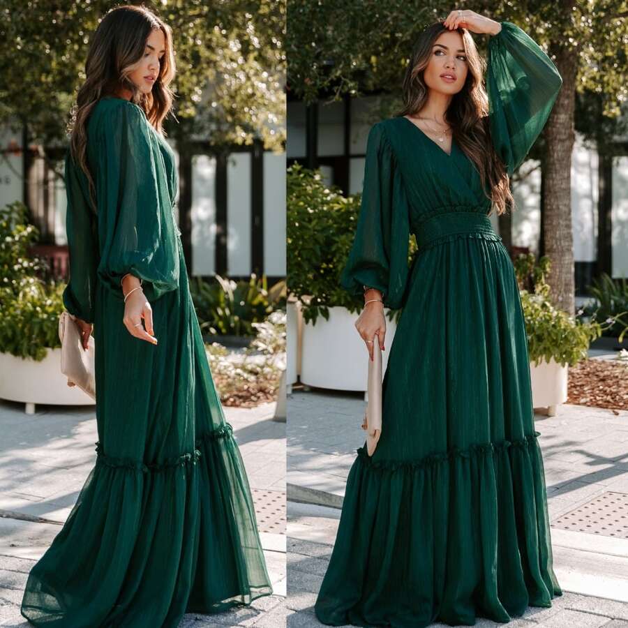 Váy bồng bềnh cho nữ kèm chân váy bồng bềnh - Màu xanh lá cây đậm - Xem 1