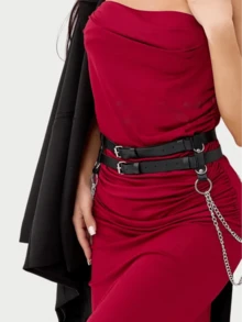1pc Fashion Double-Layered PU Leather Belt For Women, Featuring A Single-Layer Chain Design, Perfect For Pairing With Casual Wear And Accentuating The Figure. - 彩色 - 查看 6