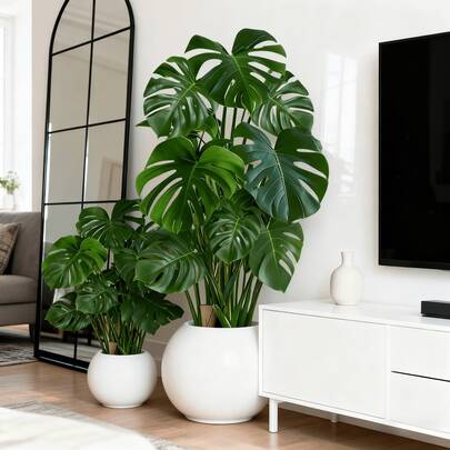 1pc Large Artificial Swiss Cheese Plant, 18 Leaves Fake Monster Plant, Plastic Green Plant For Home Decor, Nordic Style, Pot Not Included