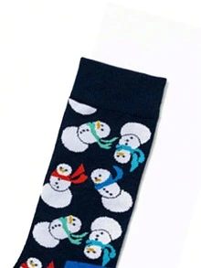 1双男士休闲袜，创意雪人图案，新奇有趣，中筒袜，透气舒适，完美礼物 - 彩色 - 查看 3